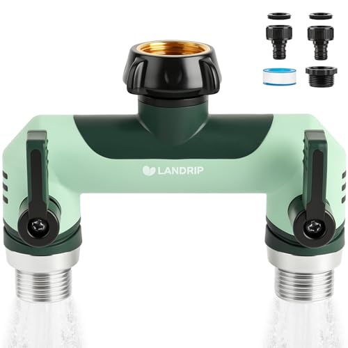 Landrip Wasserverteiler 2fach 3/4 Zoll 2 Wege Verteiler Wasser Wasserverteiler 2 Wege-Leckfrei Kälte & UV-beständig für Garten Bewässerung Wohnmobil Innenbereich Waschmaschine Grün