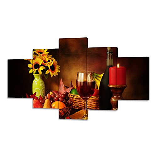 Dining Room Food Wall Decor Kitchen Pictures Fruit And Food Wine Wall Art Framed Sunflower Paintings Canvas Wall Art Artwork For Living Room (60Wx32H) #TOP8