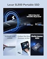 Lexar Externe SSD 1TB, USB 3.2 Gen2x2 Portable SSD, bis zu 2000 MB/s Lesen, 1800 MB/s Schreiben, Tragbare SSD für iPhone15-Serie/Mac/PS5/XBOX/Laptop/PC und Spielkonsole – Ansicht 2