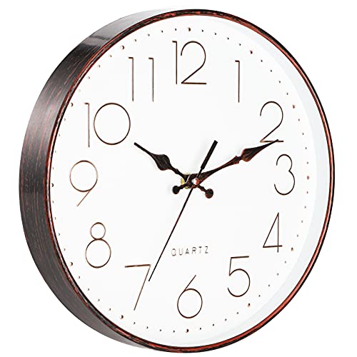 Jucoan 30cm Horloge Murale Rétro Horloge Murale sans Tic-Tac Horloge Murale Vintage Horloge Murale Silencieuse avec Chiffre Arabe Horloge Murale Décorative pour La Chambre Cuisine Salon Bronze Cover