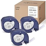 myCartridge Cinta de etiquetas compatible Dymo Letratag para Dymo LetraTag LT-100H LT-100T XR Reemplazo para Dymo LetraTag Plastic 91221 91201 12mm x 4m x3, negro sobre blanco