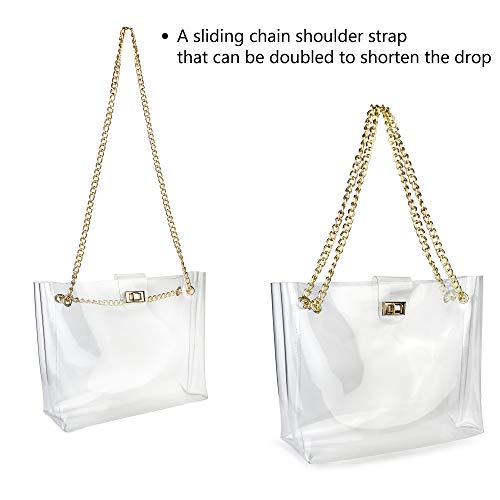 Image of Multifunction Clear Chain Tote with Turn Lock Womens Shoulder Handbag