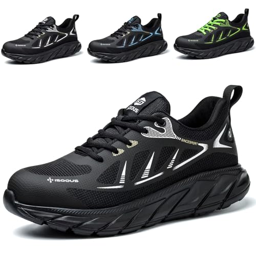 ISOOUS Arbeitsschuhe Herren Sicherheitsschuhe Damen Stahlkappenschuhe Sportlich Atmungsaktiv Schutzschuhe rutschfest Schwarz 42