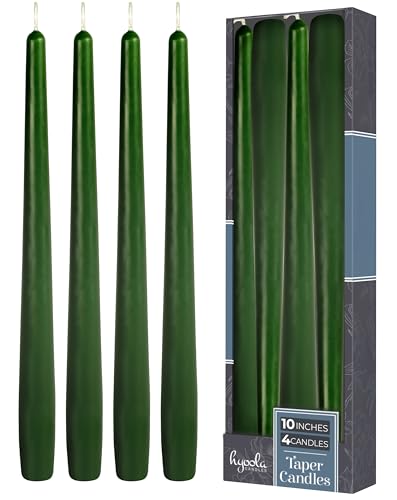 Hyoola Tall Taper Candles - 10 Inch Hunter Green Unscented Dripless Taper Candles - 8 Hour Burn Time - 4 Pack