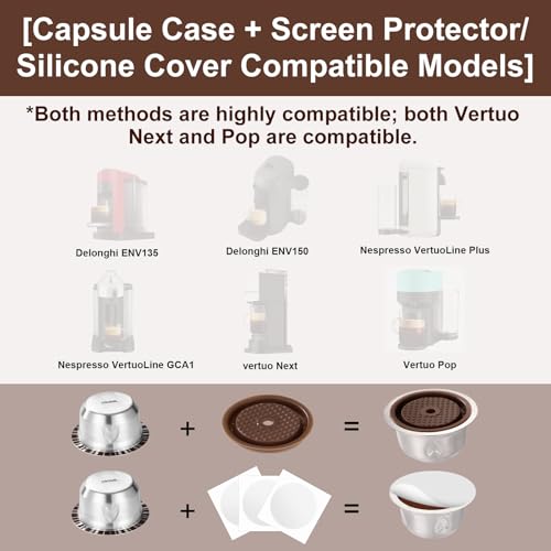 XIHIRCD Zestaw Kapsułek Wielokrotnego Użytku do Nespresso Vertuo, Stal Nierdzewna 150ml Akcesoria do Kapsułek z Pokrywką Łyżeczką i Szczoteczką Kompatybilny z Delonghi ENV135 i ENV150