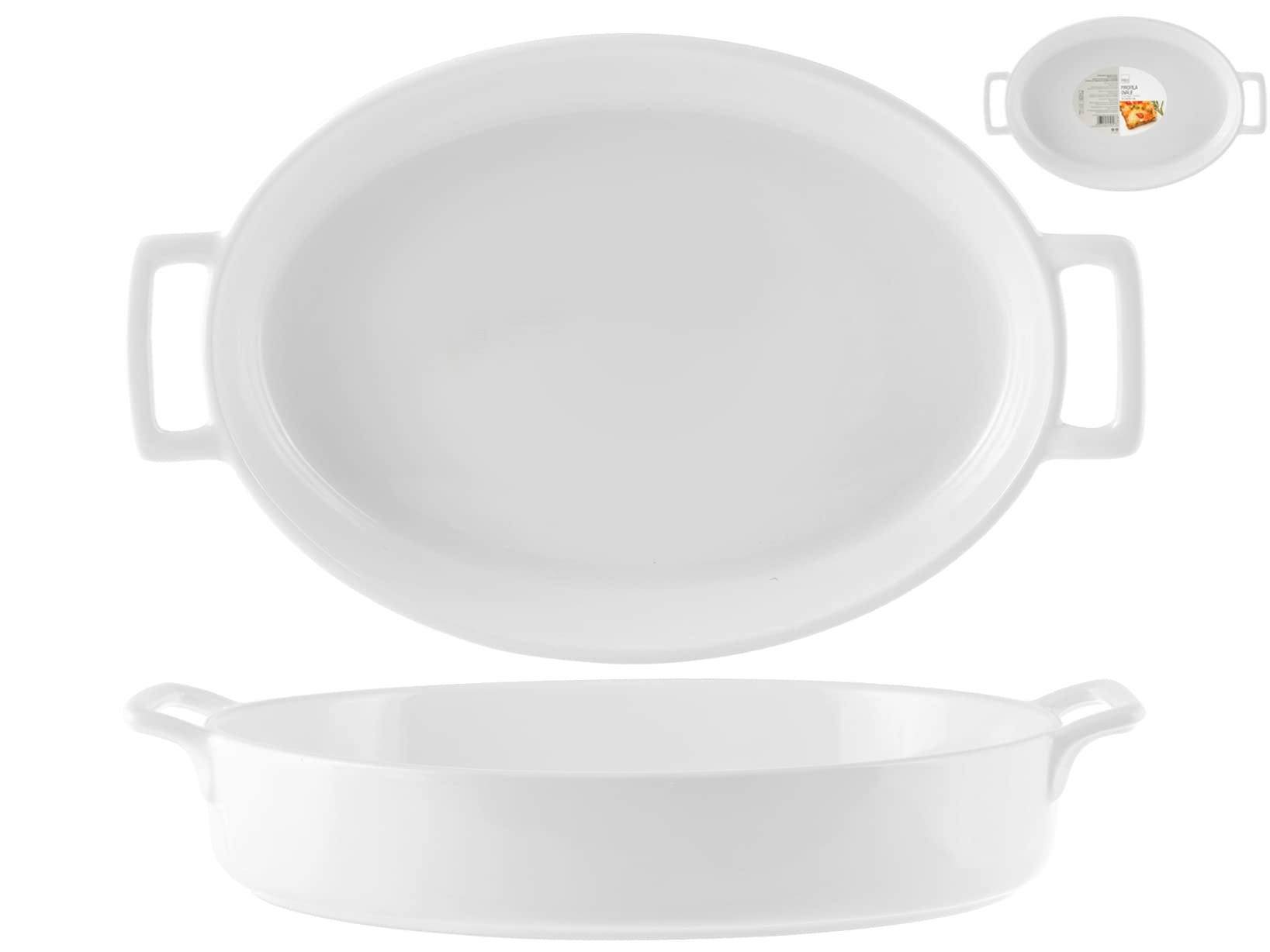 H&H 85923 Oval Casserole Dish with Handles, Porcelain, White