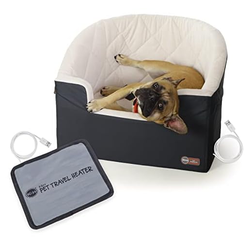 K&H Pet Product Bucket Booster Dog Car Seat with Dog Seat Belt for Car, Washable Small Dog Car Seat, Sturdy Dog Booster Seats for Small Dogs, Medium Dogs, Safety Leashes, Heated Large Charcoal/Cream