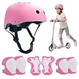 Set de Protection Enfant 7 Pièces, Casque Vélo avec Genouillères et Coudières Réglables – Équipement de Protection pour Roller, Vélo, Skateboard, Trottinette (Rose)