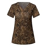 STPT Kasacks Damen Pflege Tunika Kurzarm Schlupfkasack Arbeitsuniform V-Ausschnitt Kurzarm Regenbogenwolkendruck Pflege Kasack Schlupfhemd Berufskleidung Bluse mit 2 Taschen, S