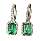 Stfery Pendientes colgantes de oro blanco de 18 quilates para mujer, aretes de gancho de esmeralda creados en laboratorio de 2 quilates, oro real Au750