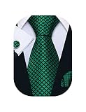 Barry.Wang Mens Ties Silk Tie Pocket Square Cufflinks Set Woven Designer Emerald Green