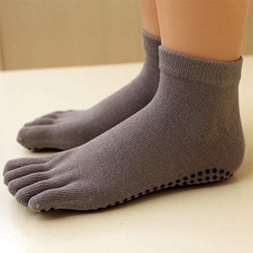 Lujuny Men Nonslip Yoga Grip Toe Socks – Cotton Pilate Barre Ballet Dance Athletic Hospital Stockings (Black Gray) #TOP6