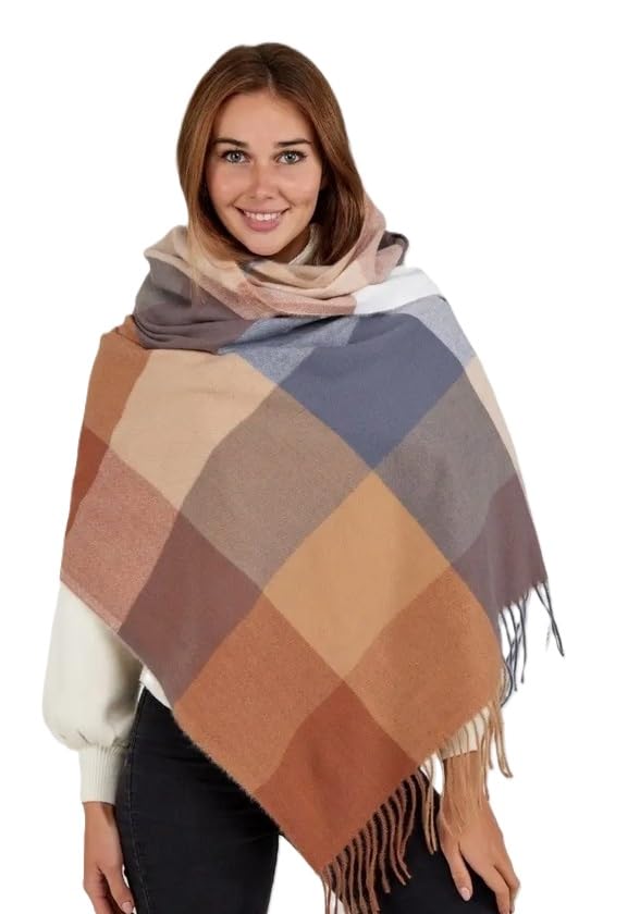 Image of Alexvyan Winter Warm Long Stoles Shawls Long Big Checked Scarves Woolen Female Casual Scarf Soft Wrap For Casual Formal Occassions 200Cm*70Cm (Brown & Multicolor)