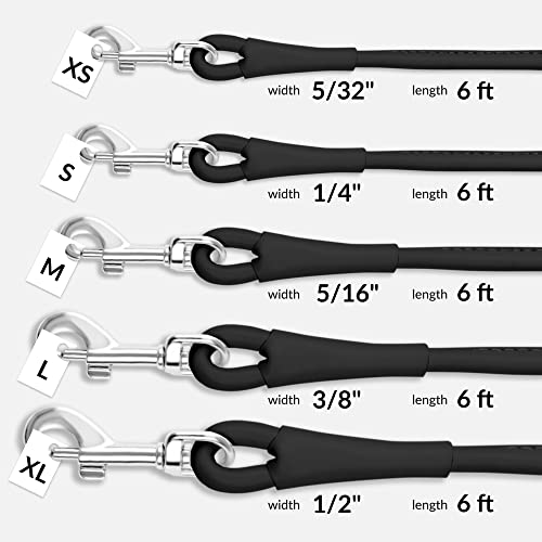 Collardirect Rolled Leather Dog Leash 6Ft, Soft Training Leather Dog Leash For Puppy And Grown Dog Small Medium Large Black Blue Red Orange Green Pink White (Black, Size S 6Ft) #TOP2