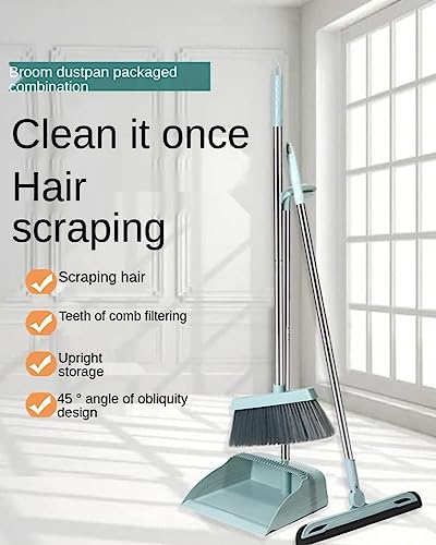 Besen- und Kehrschaufel-Set mit langem Stiel, rotierendes Besen-Set, Besen und aufrecht stehende Kehrschaufel mit Kammzähnen, Kombi-Set for das Kehren von Böden im Zimmer, in der Küche, im Büro, in de – Bild 4