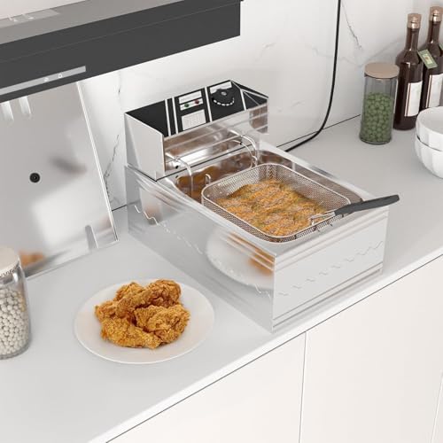 Friggitrice Professionale in Acciaio Inox con Controllo della Temperatura, cestello e Coperchio, Facile da Pulire per cucine Professionali e ristoranti, 5,5 l e 5,5.5L