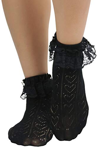 Image of ToBeInStyle Women's Indie Girl Ruffle Trim Heart Net Design Ankle High Fashion Socks