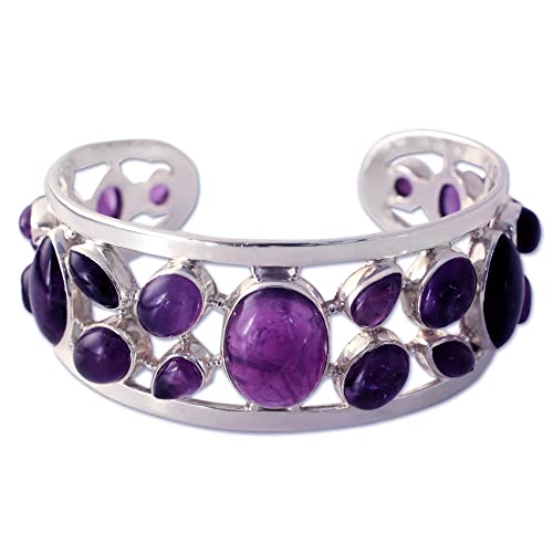 Novica Amethyst .925 Sterling Silver Cuff Bracelet 'Purple Harmony' #TOP11
