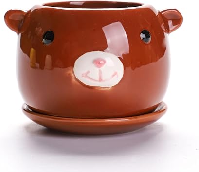 Ceramic Cartoon Garden Pots Original Simple Animals Shape Pervious Succulent Plant Pots Brown Bear