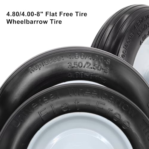4.80/4.00-8" Flat Free Tire Wheelbarrow Tire with 3/4 & 5/8 Wheel Bearing 3" Hub 13"-16" Universal Fit Air Less Tire Solid Wheelbarrow Tire for Garden Cart Wagon Ribbed Tread Foamed Polyurethane Tire - Thumbnail 6