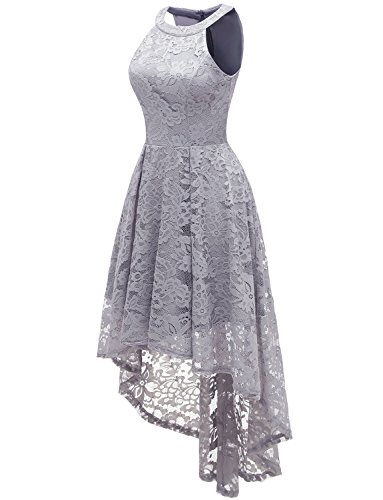 Dressystar 0028 Halter Floral Lace Cocktail Party Dress Hi-Lo Bridesmaid Dress Grey L #TOP1