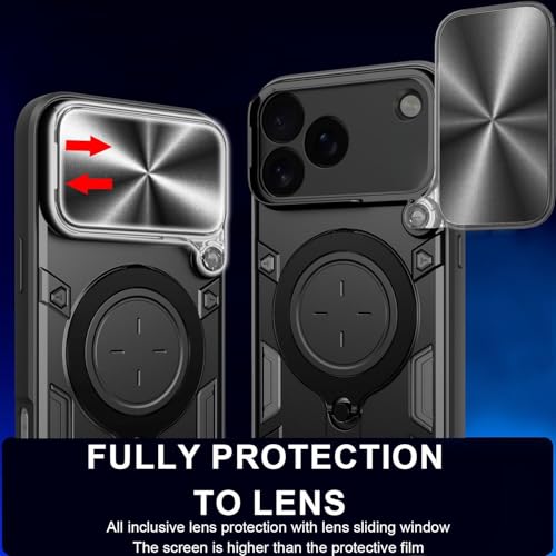 Image of Designerz hub Realme P4 Pro Back Case | Hybrid Case with 360 Degree Rotating Finger Ring Holder + Slider Shutter Camera Protection Case for Realme P4 Pro- Black