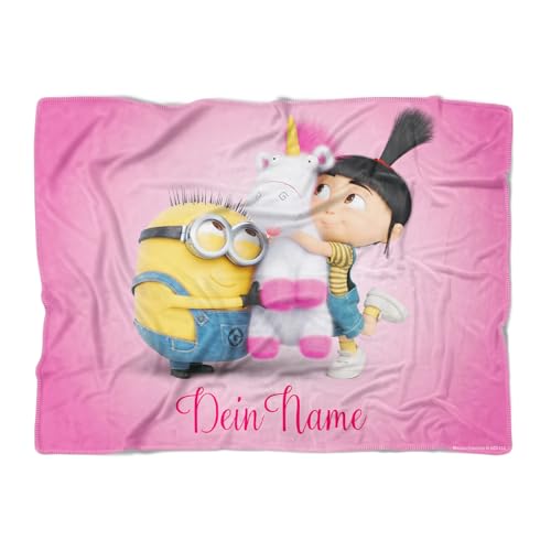 PICANOVA Personalisierte Minions Decke mit Name 200x150cm - Premiumqualität Kuscheldecke für Kinder - Persönlich Fleecedecke Fans von Despicable Me - Minion und Agnes