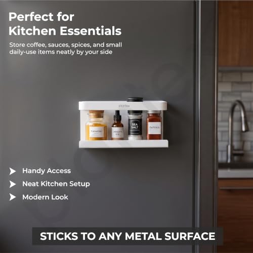 Image of Plantex Refrigerator Side Storage Rack /Carbon Steel Magnetic Shelf for Fridge /Kitchen Rack Organiser /Spice Rack - (White)