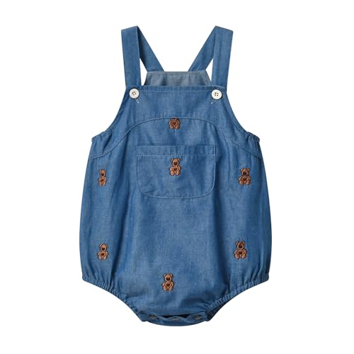 Baby Infant Boys Grils Denim Bodysuit Little Bear Pocket Jumper Outfits One Piece Romper
