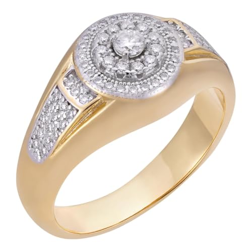 HarlemBling Men’s 0.6ct Moissanite Ring – 14k Gold Over 925 Sterling Silver, 0.25ct Center Stone, VVS D Color, Passes Diamond Tester | Iced Out Round Pinky Ring