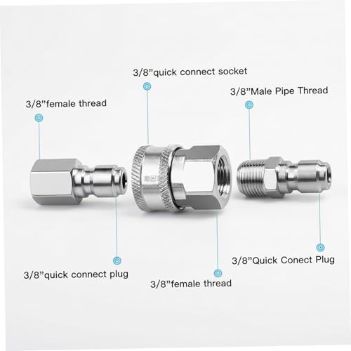 Kit de conexión rápida de 3/8" para hidrolavadora de acero inoxidable con cinta PTFE 7