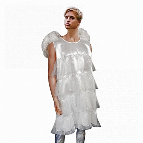 Krause & Sohn Uomini Costume da Angelo, Taglia L, Uomini Vestito da Balletto di Carnevale Bianco Divertente Costume