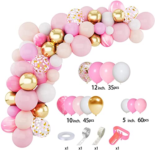Amandir 144Pcs Pink Balloons Garland Arch Kit Light Pink Gold White Balloons Confetti Latex Metallic Balloons For Girl Birthday Baby Shower Wedding Party Decorations Supplies #TOP1