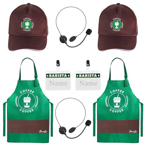 Kyson Halloween Barista Costume for Couples 2 Pack Of Green Aprons and Cap Café Attendant Uniforms...