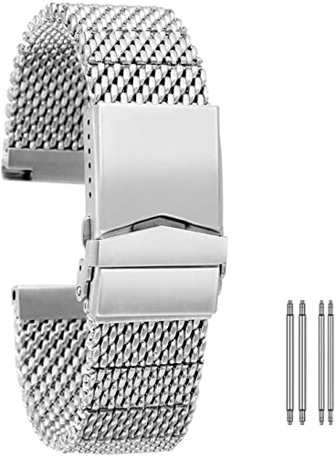 Bracelet montre 22mm acier inoxydable maille noire et argent à bout droit