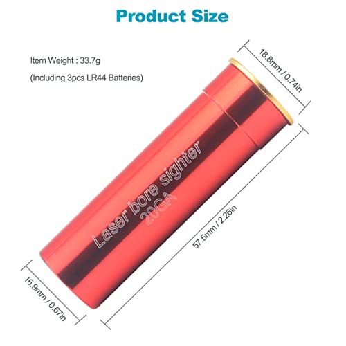 MOSANDON Red Dot Laser Bore Sight, Bore Sight Lase for 20GA/20Gauge Caliber,Laser Boresighter with 2 Sets of Batteries for Hunting - Thumbnail 3