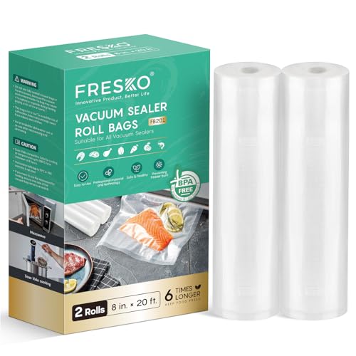 Image of FRESKO 8 inchx20' Vacuum Sealer Bags for Food, 2 Rolls | Customized Size Food Storage Bags with BPA Free, Heavy Duty Commercial Grade, Ideal for Sous Vide, Meal Prep and Freezer