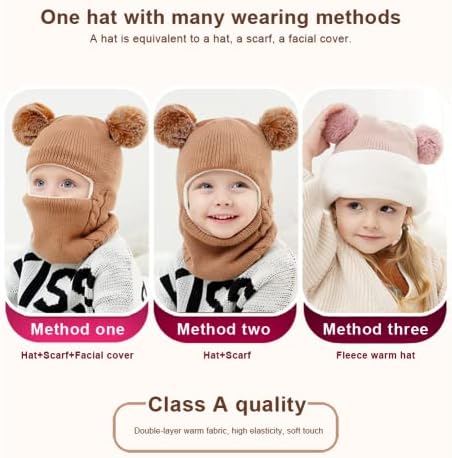 Rongchuang Kids Childrens Balaclava Hat Fleece Ski Face Mask Winter Cap,Warm Knit Beanie Cap and Scarf for 5-14 Years Old Toddlers Boys Girls