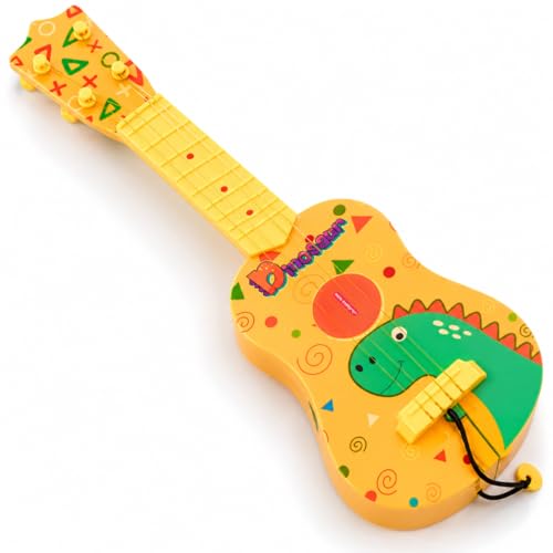 Image of MiniExplorer Ukulele Guitar Toy for Kids, 57 cm 4 String Musical Instrument Toy for Toddlers & Boys Girls Age 3+, Early Educational Pretend Play Guitar - Dino