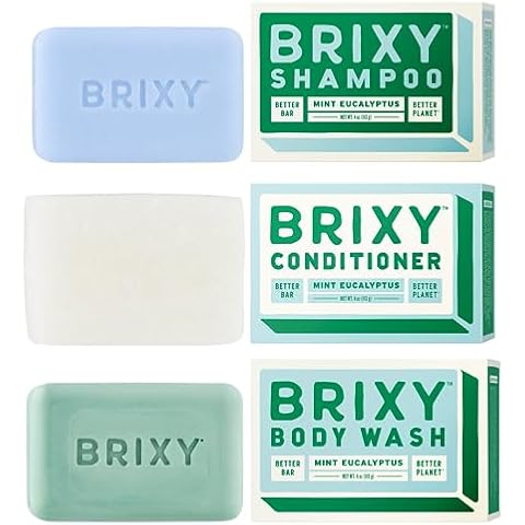 BRIXY Balancing Shampoo and Conditioner Bar Set with Moisturizing Body Wash Bar, Controls Oil & Hydrates Strands, Removes Build Up, Moisturizes Skin, All Hair Types, pH Balance, Color Safe, Vegan Cover