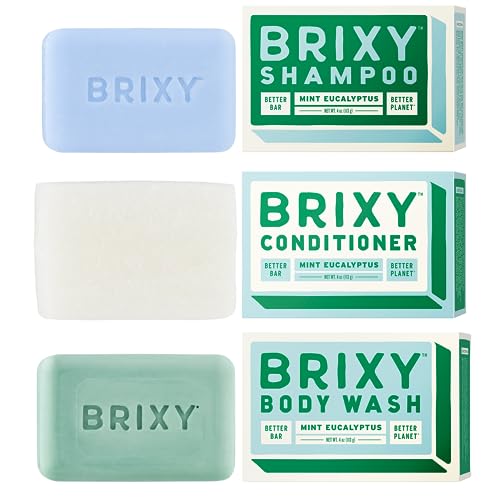 BRIXY Balancing Shampoo and Conditioner Bar Set with Moisturizing Body Wash Bar, Controls Oil & Hydrates Strands, Removes Build Up, Moisturizes Skin, All Hair Types, pH Balance, Color Safe, Vegan
