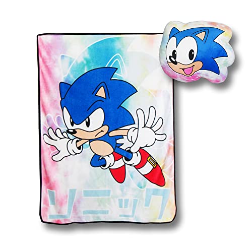Just Funky Sonic The Hedgehog Fleece Throw Blanket & Pillow | 45 X 60 Inches | Featuring Aesthetic Sonic The Hedgehog | Bed Couch Room Décor | Officially Licensed #TOP6