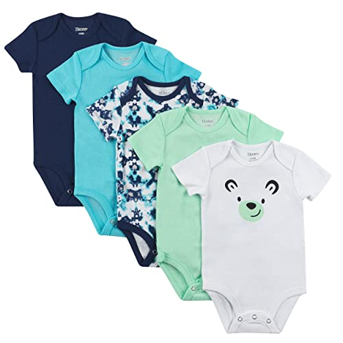 Image of Hanes Baby Bodysuits, Ultimate Flexy Short Sleeve for Boys & Girls, 5-Pack