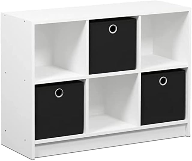 Furinno Bookcases, Wood, White/Black, one size, 80.26 (W) x 59.94 (H) x 30.23 (D) cm