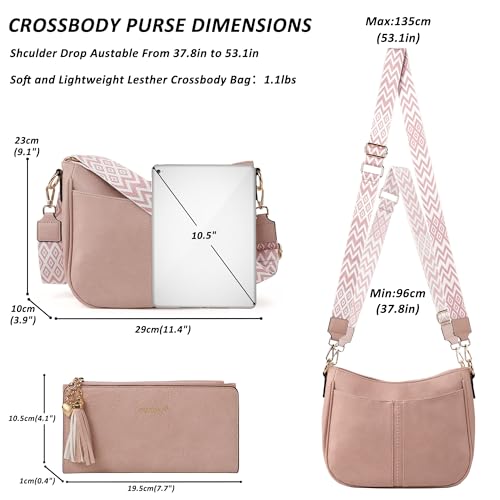 TANTOMI Crossbody Bags for Women Crossbody Purses and Wallet Pink Vegan Leather Women's Shoulder Handbag for Everyday 2 PCS Set — view 4
