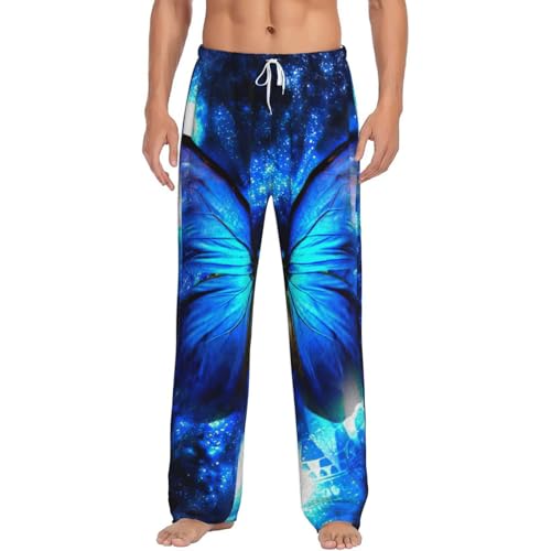 Pantalon de pyjama pour homme en polaire bleue imprimé papillon avec poches