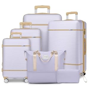 LARVENDER Luggage Sets 6 Piece, Expandable(Only 28 & 24″) Luggage Set Clearance for Women, Suitcases with 360° Spinner Wheels, Hardside Travel Luggage with Duffel Bag for men, Lavender