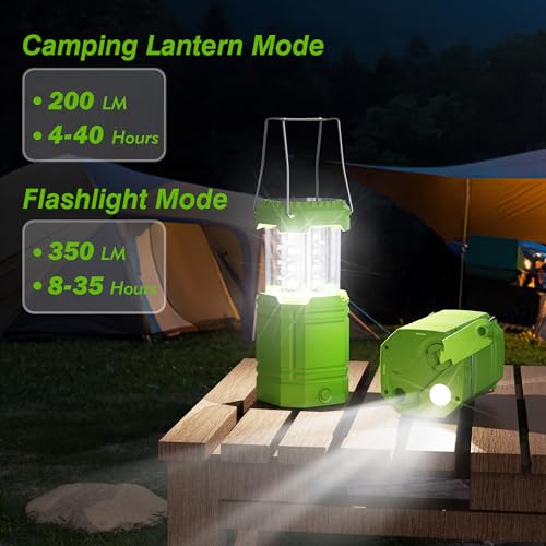 Electric LED Camping Lantern for Emergency, 3000 Large Capacity Solar Hand Crank Flashlight with 8H Play Time, Collapsible Survival Light, USB Charger for Cellphone, Must-Have Light for Power Outage
