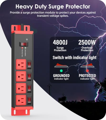 Image of CCCEI 12 Gauge Heavy Duty Surge Protector, Red, 6FT, 1