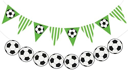 2PCS Soccer Party Banners - Soccer Party Supplies Sports / Football / Soccer Themed First Birthday Party Decorations Football Pattern Banners Soccer Birthday Garland for Sports Party Supplies